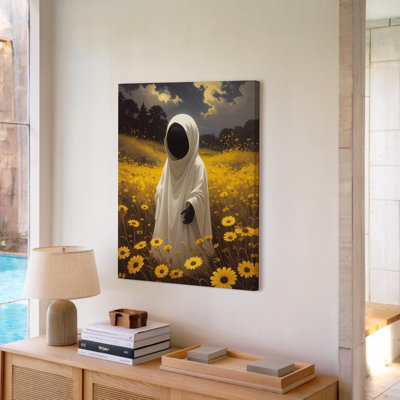 Art mural sur toile, fantôme dans un pré doré, art d'Halloween émouvant avec mélancolie douce