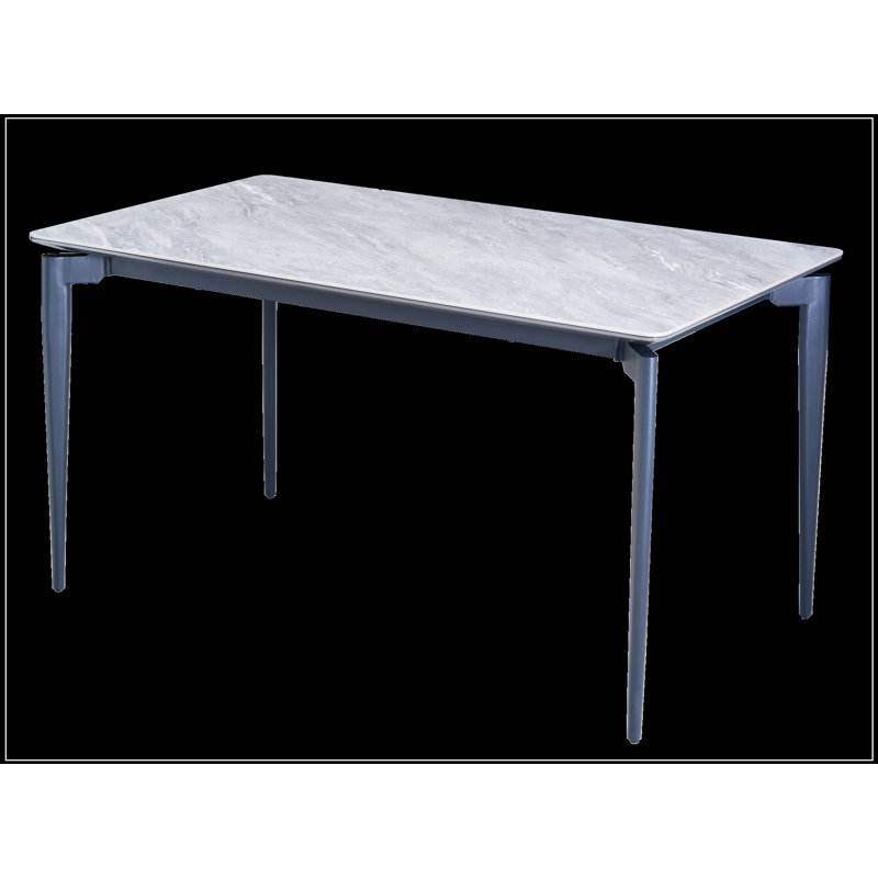 Glossy Sintered Stone Dining Table with Black Legs, Perfect for Family Gatherings and Modern Interiors, Black/Gray