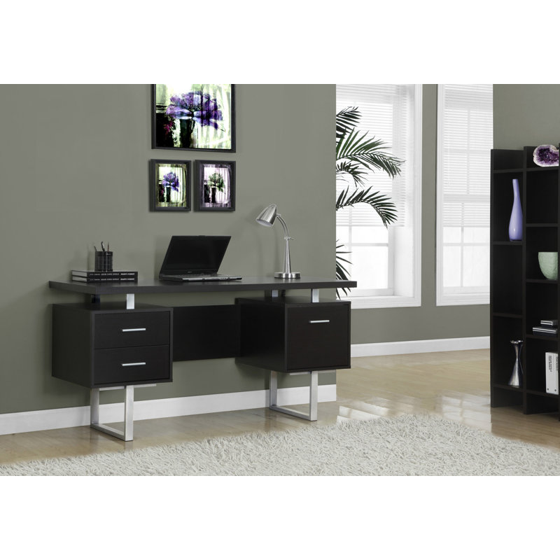 Bureau d'ordinateur à configuration à gauche ou à droite avec tiroirs de rangement pour le bureau personnel Jazarian, Chrome