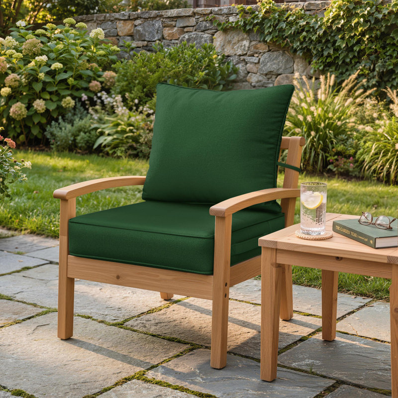 Ensemble de coussins de siège d'extérieur Wynee, 4", Vert olive, 19" W x 19" D