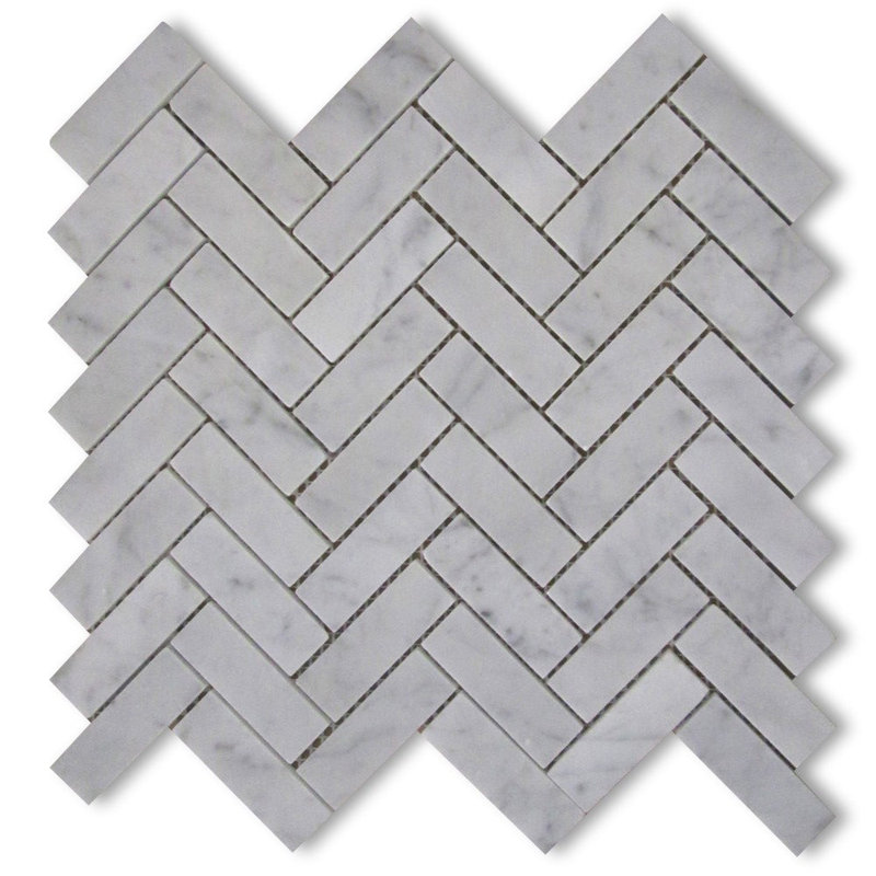 1 in. x 3 in. Herringbone Honed Marble Tile