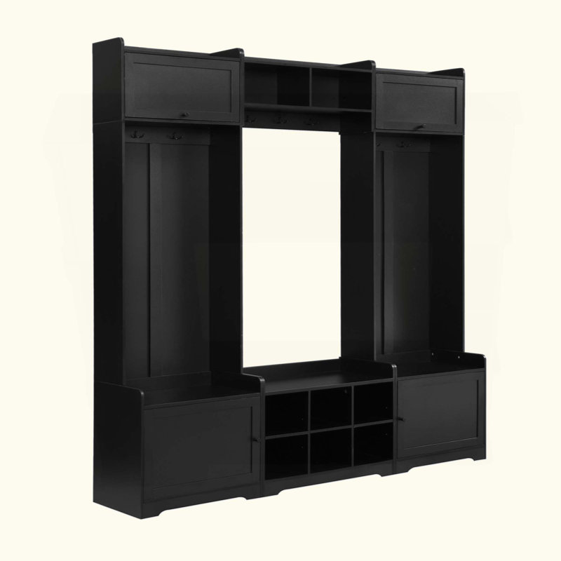 Modern Hall Tree With Shoe Storage, 4-In-1 Entryway Bench With 8 Cubbies, 7 Coat Hooks & Adjustable Shelf For Hallway, Living Room