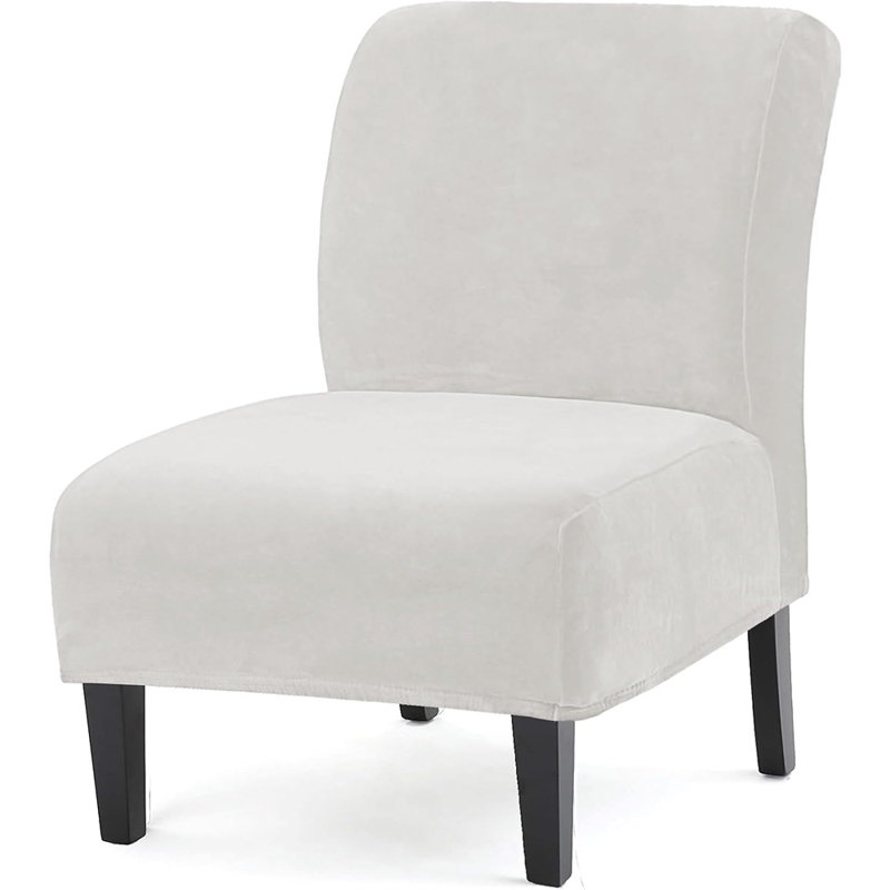 Armless Accent Chair Slipcovers, Thick Velvet Slipper Chair Covers, Oversized Furniture Protector With Elastic Bottom, Machine Washable For Living Room And Hotel Use, White