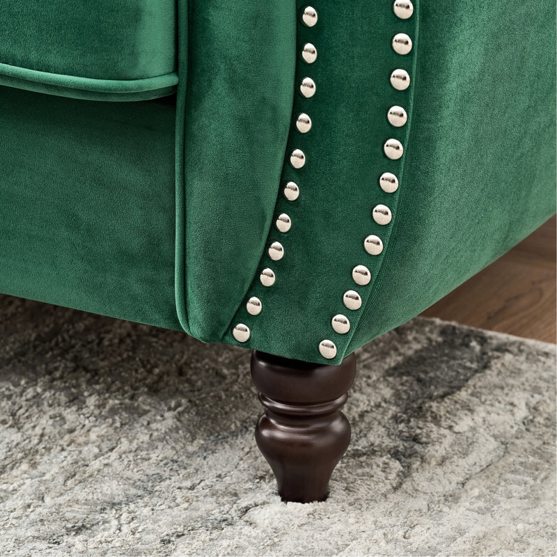 Fauteuil 65 po en velours 2 places avec accoudoirs roulés, têtes de clou et coussins en mousse haute densité, idéal pour les accoudoirs roulés de canapé d'appartement, les ensembles de ressorts et le bureau