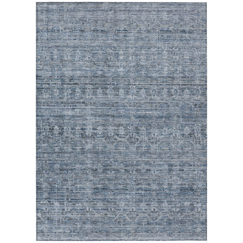 Machine Washable Indoor/Outdoor Xhevrie Blue Rug, Rectangle 10' x 14'