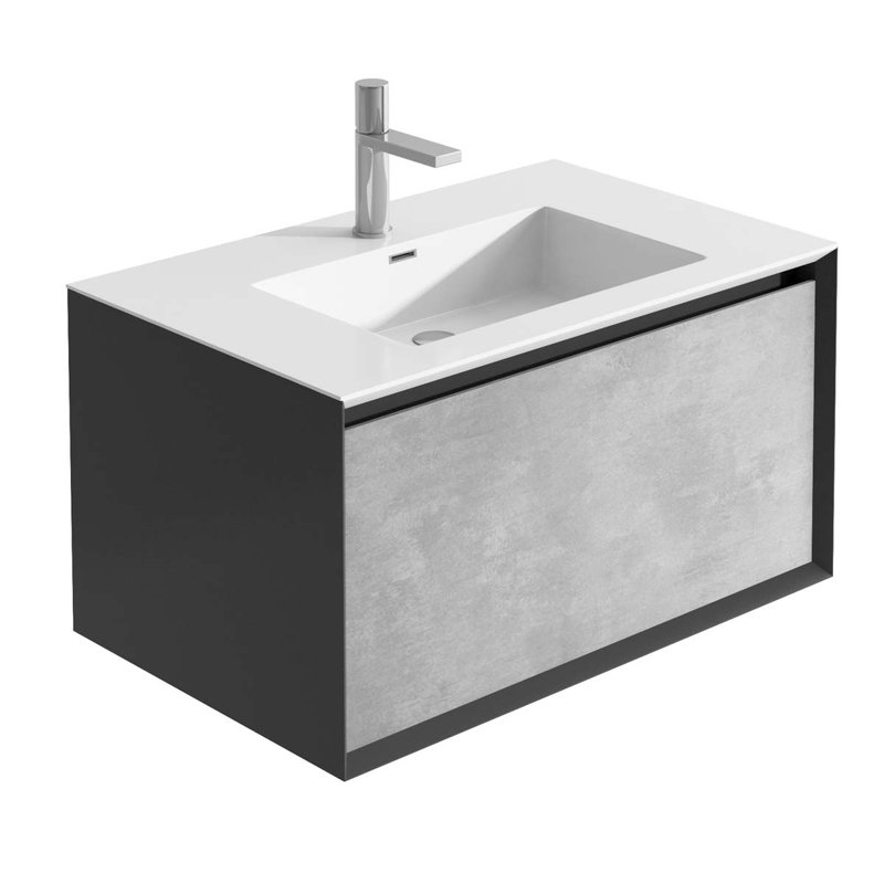 750mm Single Bathroom Vanity with Integrated Polyglomerate Basin, Black, White