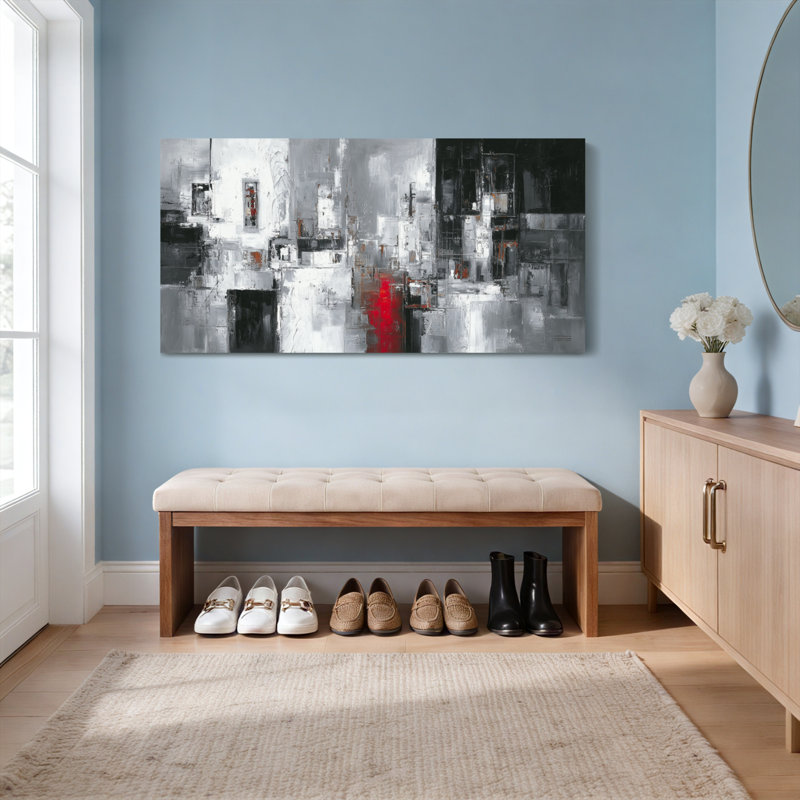 Abstrait gris, noir et rouge sur toile tendue, reproduction d'art sur toile, ensemble de 1, H 12 po x l 36 po