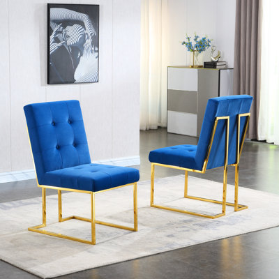 Chaise de salle à manger 2 en velours moderne - couleur bleue, base en métal, prête à l'emploi 2 po, sans tracas géométrique