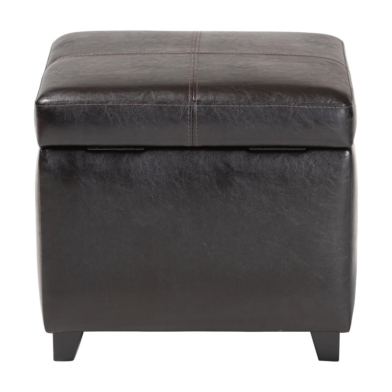 Leitch Faux Leather Ottoman, Dark Brown Faux Leather