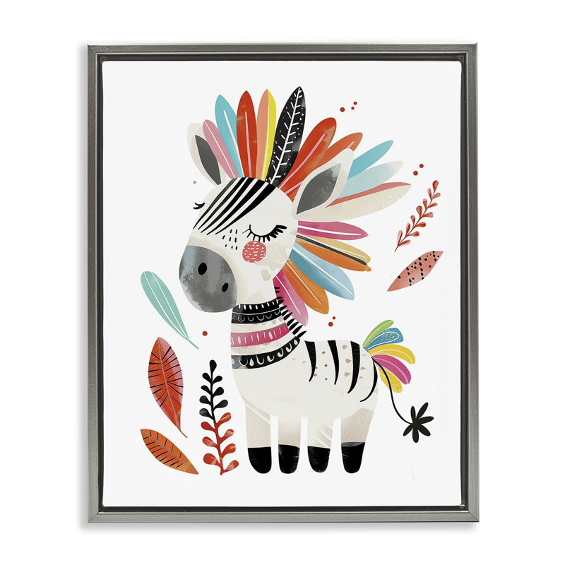  Art mural sur toile Rainbow Blooms Zebra Floater par LSR Design Studio, Cadre flottant gris lustré, H 31 po x l 25 po