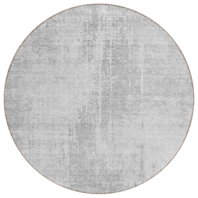 Tapis d'intérieur rond lavable abstrait 8 pi gris