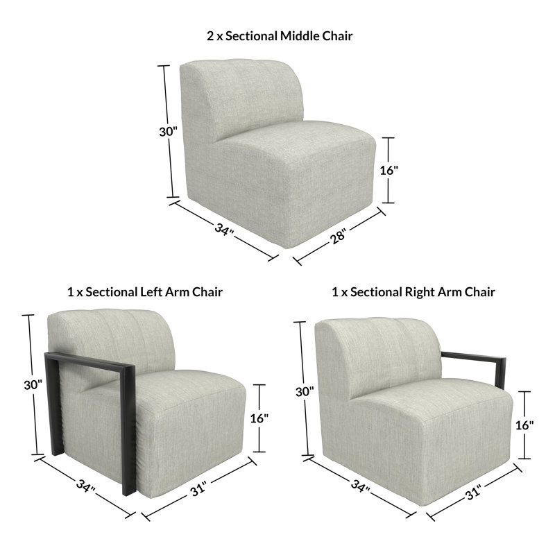 Canapé d'angle modulaire moderne en aluminium à structure ouverte, grand format, 4 pièces, avec coussins Sunbrella