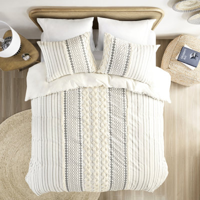 Housse de couette multicolore en chenille de coton double / grand - Design, literie agréable, 2 taies décoratives assorties