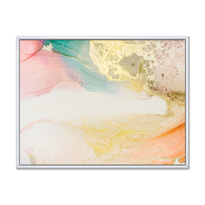 Art luxueux sur toile beige et doré de luxe, H 8 po x l 12 po x P 1 po, Toile avec cadre flottant blanc