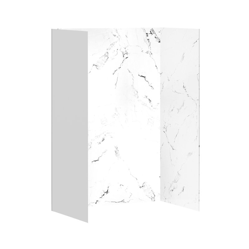 Seamless Glue-Up Acrylic 3-Piece Shower Wall Surround, Watertight Drill-Free Wall Panels That Adhere Directly to Drywall & Tile, Dual Sizes 32" D x 60" W x 80" H, Marble White