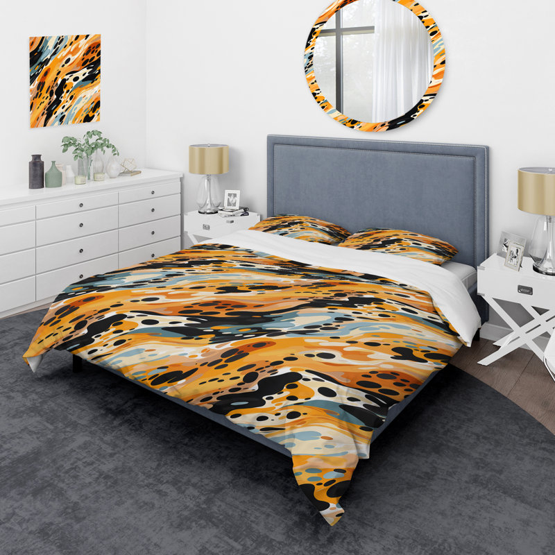 Ensemble de housse de couette multicolore artistique, Housse de couette simple + 1 taie décorative stan