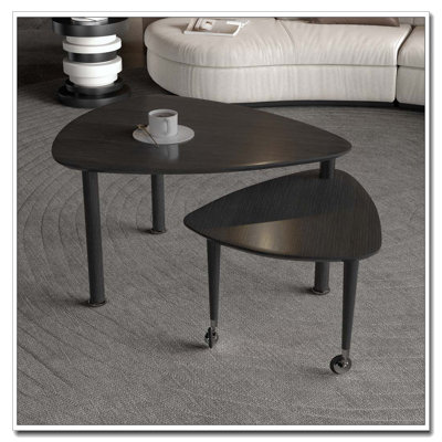 Table basse rotative avec pieds en bois d'hévéa massif