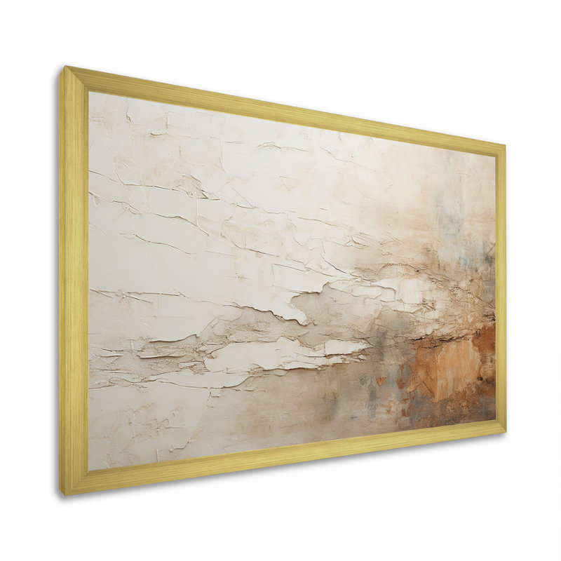 «Beige and Brown Paint Fusion», peinture abstraite sur toile, Cadre photo unique, H 12 po x l 20 po, Doré