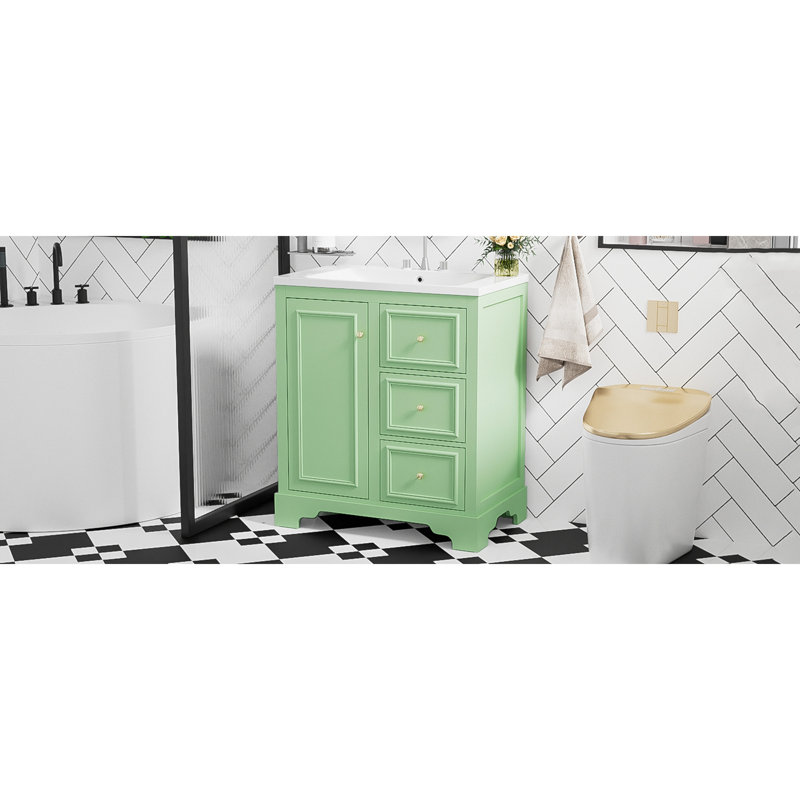 Meuble-lavabo de 30 pouces avec lavabo en céramique, 3 tiroirs et tablettes réglables