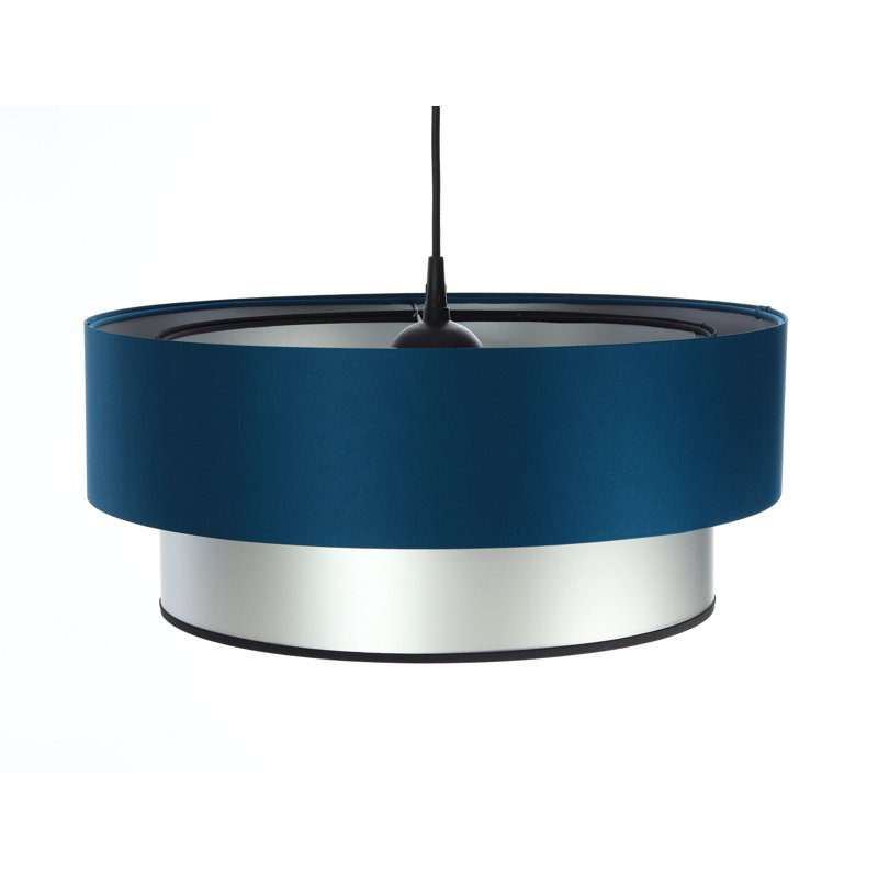 Rivington 1 - Light Black/Silver Drum Pendant, 20cm H x 60cm W x 60cm D, Blue/Silver