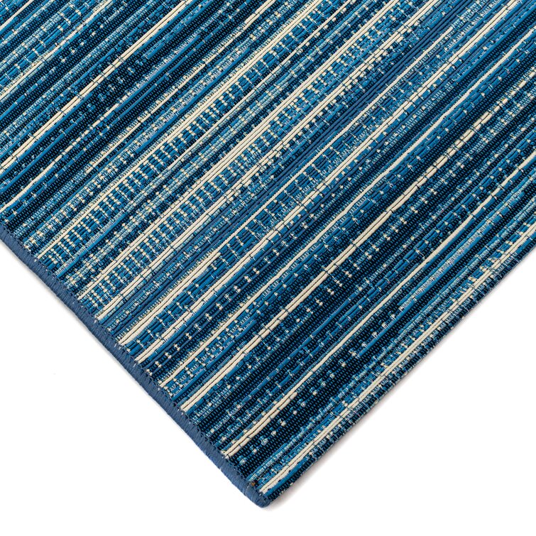 Teal Cabana Stripes Versatile Indoor/outdoor Washable Rug Blue, Green  Modern Coastal Stripes Vinyl With Non-slip Latex Backing 