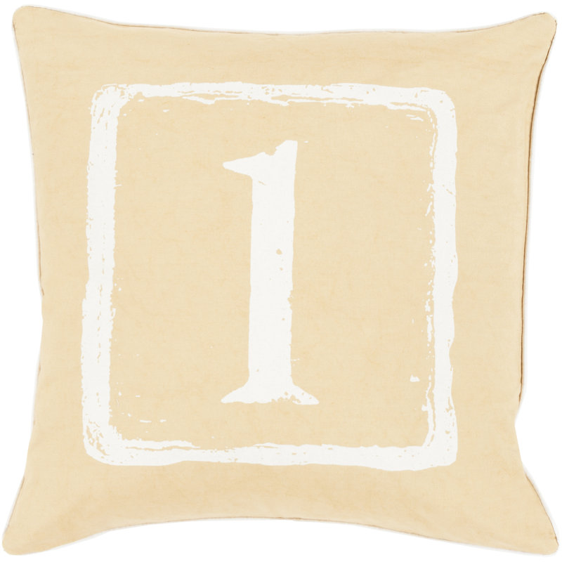 Cotton Throw Pillow, 1, 18" H x 18" W x 4" D, Ivory/Gold