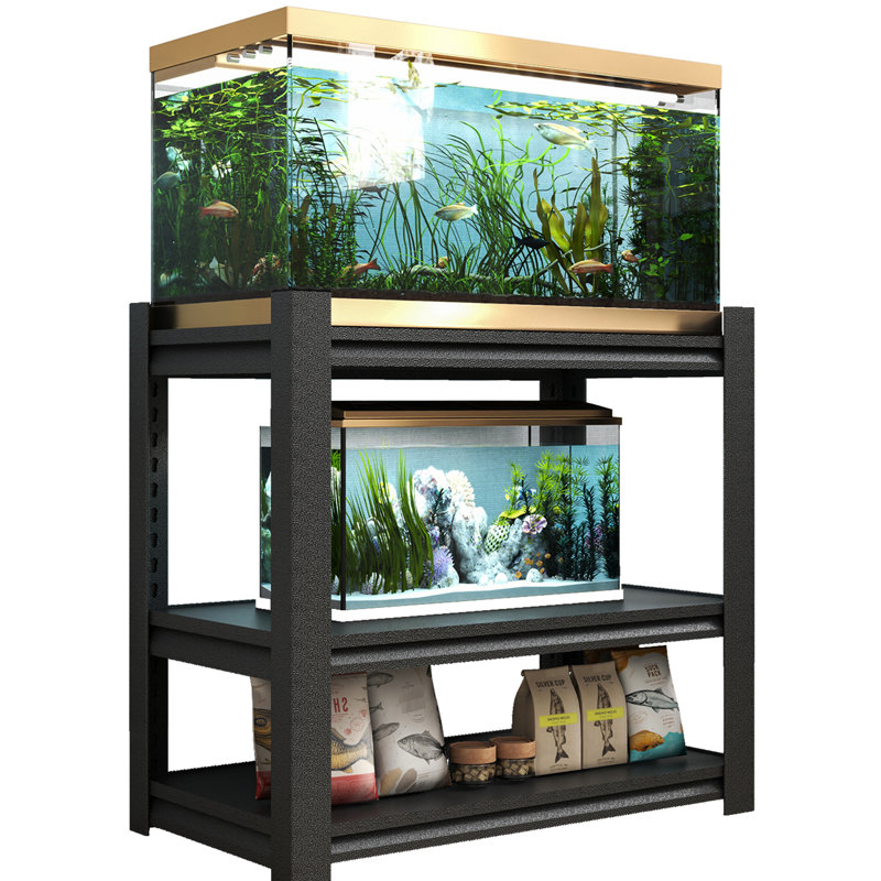 Support d'aquarium en métal de 40 à 50 gallons, conception réglable à 3 niveaux, structure en acier, résistant à la rouille et imperméable, hauteur de tablette réglable, grande utilisation, pieds avec patins de protection du sol, idéal pour la maison