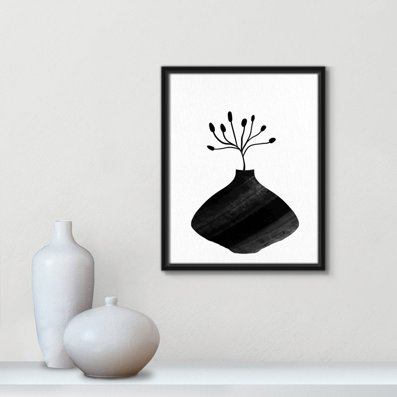 «Black Vase II» par Kimberly Allen, Pas de tapis, H 15,5 po x l 12,5 po x P 2 po, Toile avec cadre flottant noir