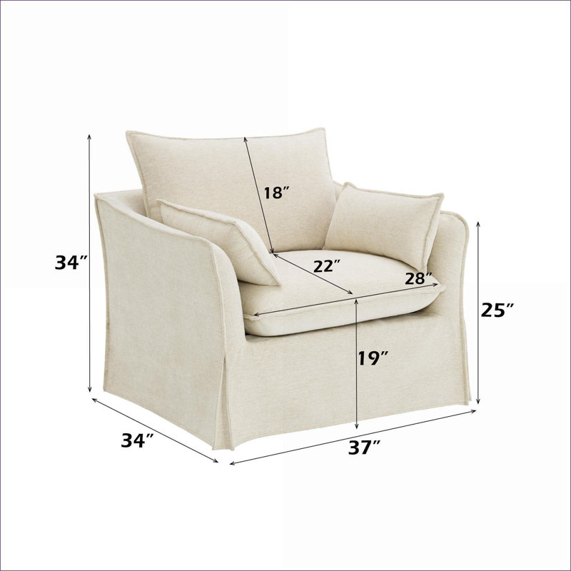Fauteuil d'appoint en lin Shane Beige pour adultes, siège rembourré pour le salon avec 2 coussins décoratifs