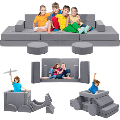 22Pcs Modular Kids Play Couch - Kids Couch for Playroom Bedroom Living Rooms Toddler Sofa for Inspiring Child Creativity，Children Convertible Foam Sofa, Dark Gray