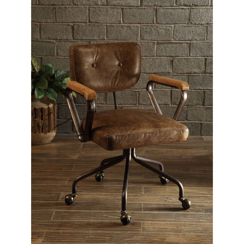 Hallie Vintage Top Grain Leather Office Chair, Brown