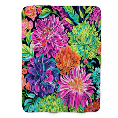 Contraste floral audacieux - couverture en sherpa de qualité supérieure 1 pièce