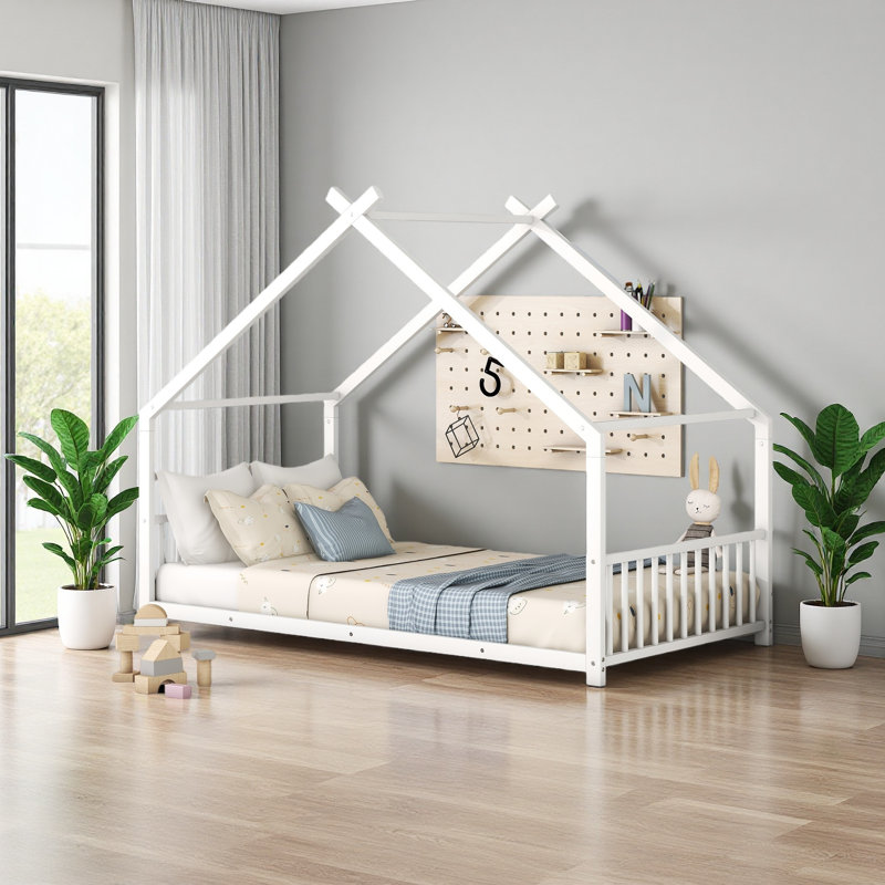 Metal House Bed, Twin, White