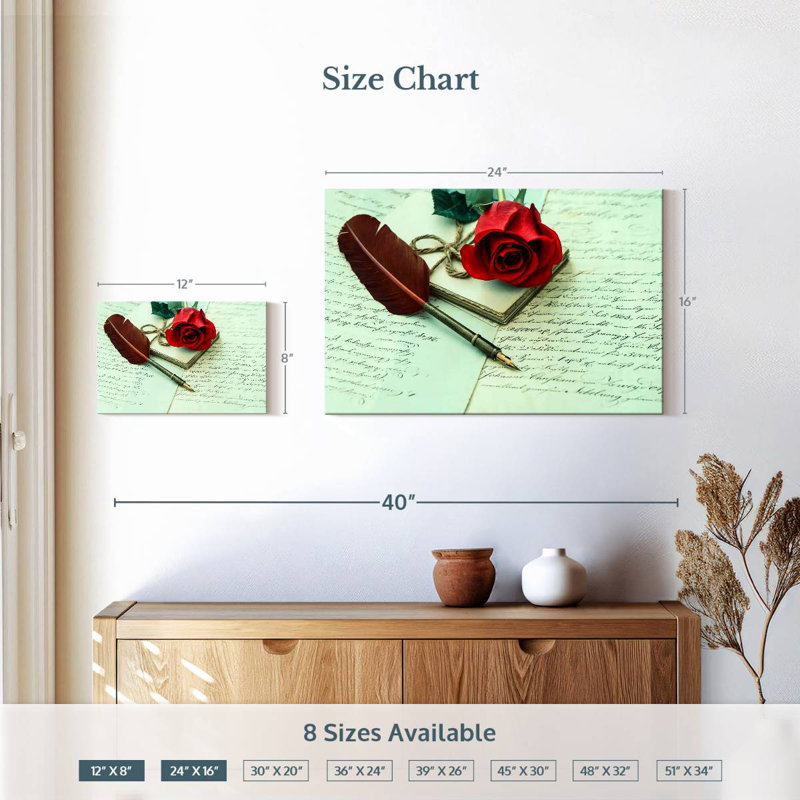 Hardie rose et lettre d'amour, H 16 po x l 24 po