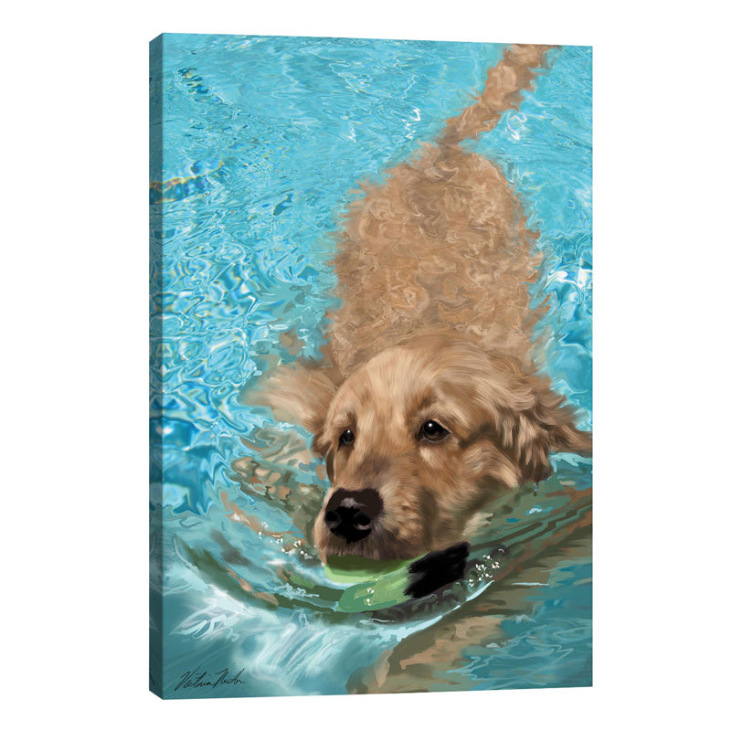 Golden Retriever Fetching - Wrapped Canvas Print, 66.04 cm H x 45.72 cm W x 3.175 cm D