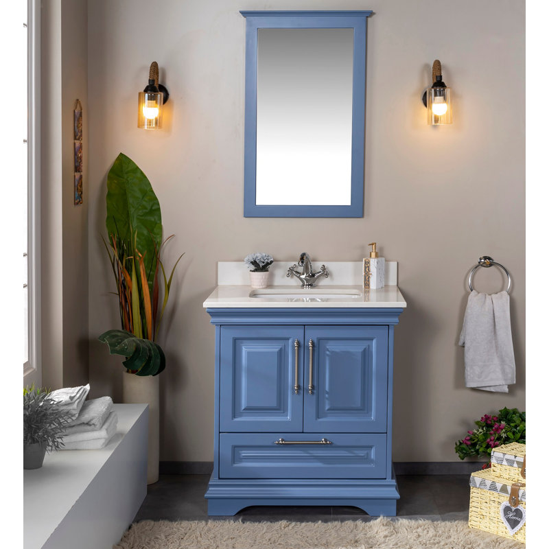 Ensemble de meuble-lavabo simple 29,5 po avec miroir Charae, Bleu