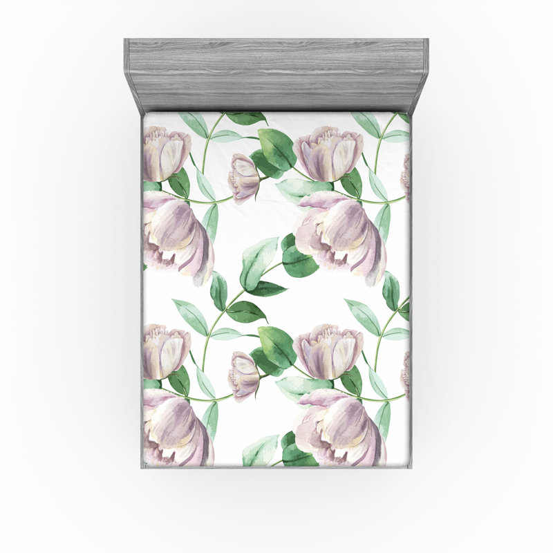 Drap-housse à motif floral Ambesonne, Drap-housse de taille très grand, Mauve, vert fougère / floral