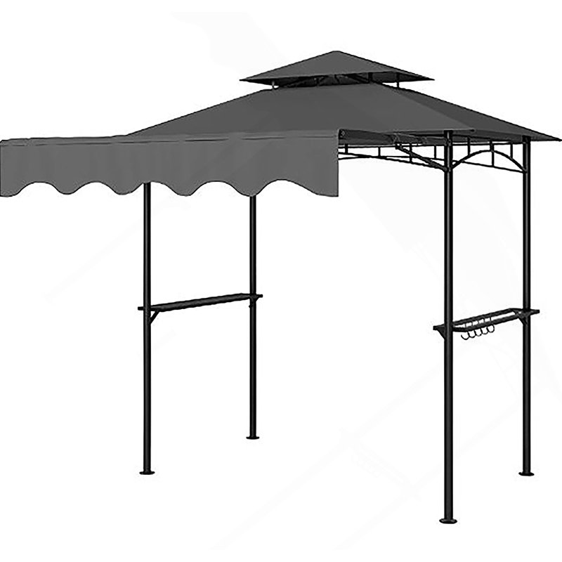 Barbecue Gazebo Shelter,Outdoor Grill Gazebo,with Side Awning,Side Shelves and Hooks, Dark Gray