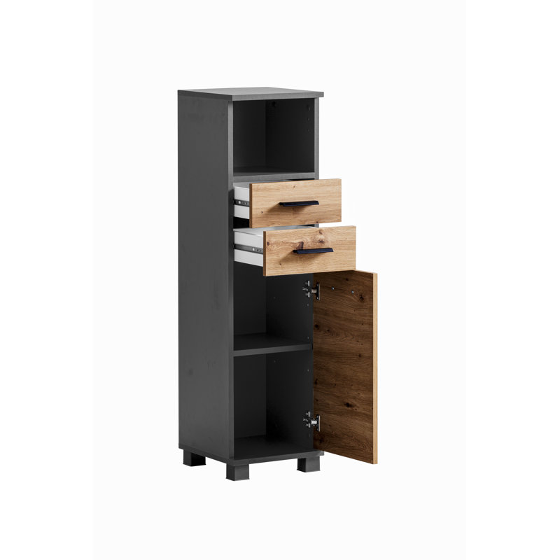Hafley Freestanding Bathroom Cabinet, Anthracite/Artisan Oak Decor/Matte Black