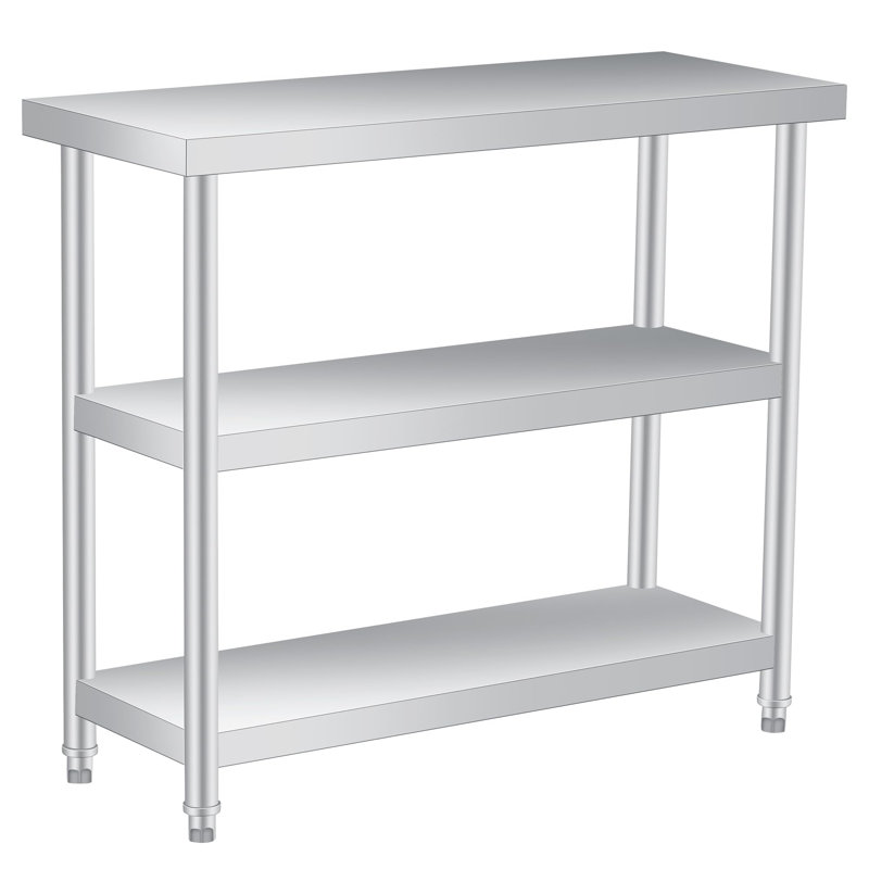 Table d'appoint de patio en acier inoxydable robuste - Table de préparation extérieure à 3 niveaux avec tablette de rangement, résistante à la rouille, facile à nettoyer, établi polyvalent pour la cuisine, le restaurant et le garage - 14 x 36 x 34 po, sans roues
