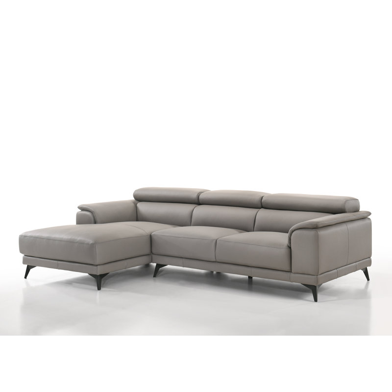Mahowny Upholstered L-Shaped Sectional, Left Hand Facing, Black Genuine Leather