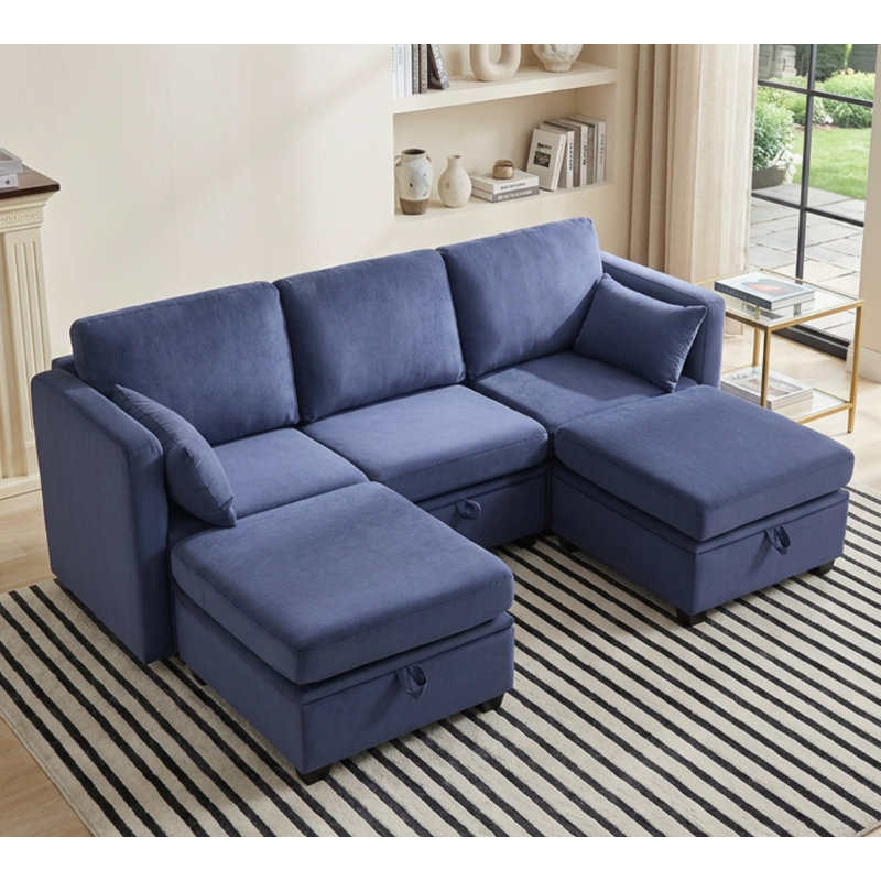 Canapé modulaire modulaire en chenille en U avec 5 composants de rangement, dossier et accoudoirs réglables, canapé modulaire convertible pour salon et appartement