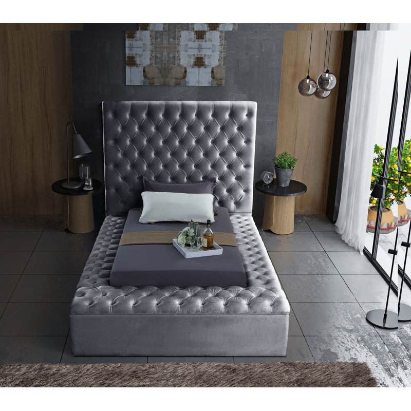 Lit plateforme tapissier avec rangement Johnnay, Simple, Velours gris