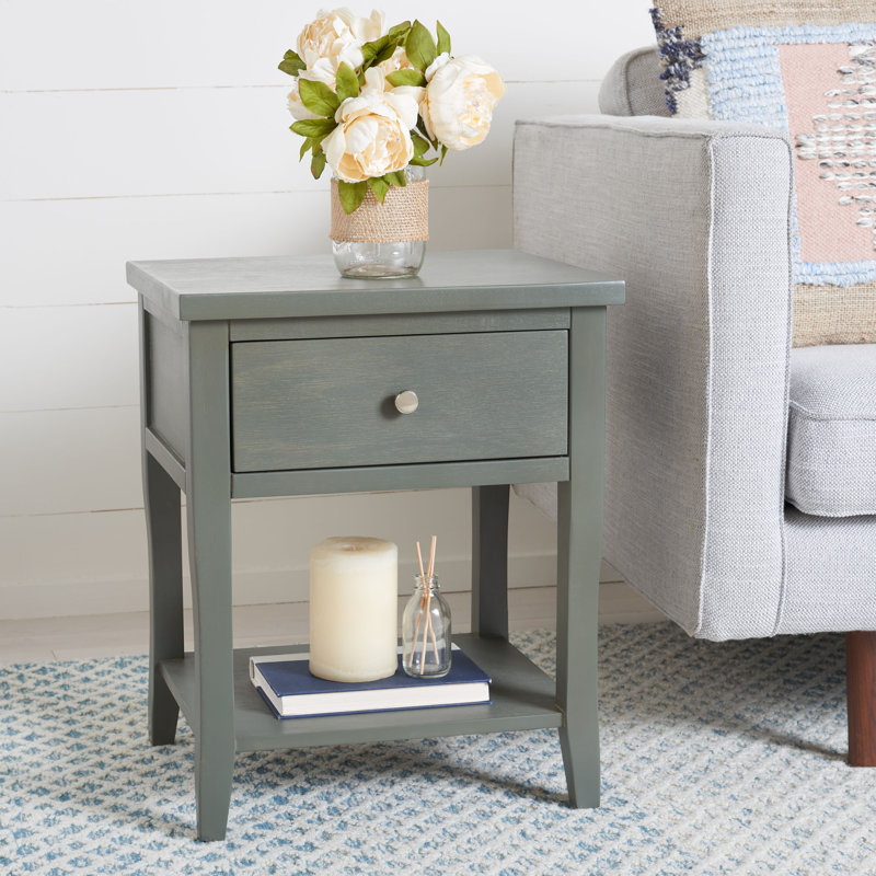 Table de bout en bois massif avec rangement Joanna, Gris français