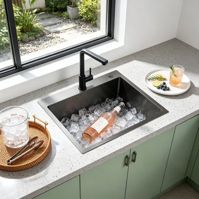 23"L × 19"W Drop-in Single Bowl Bar/Prep Sink Stainless Steel Kitchen Sink