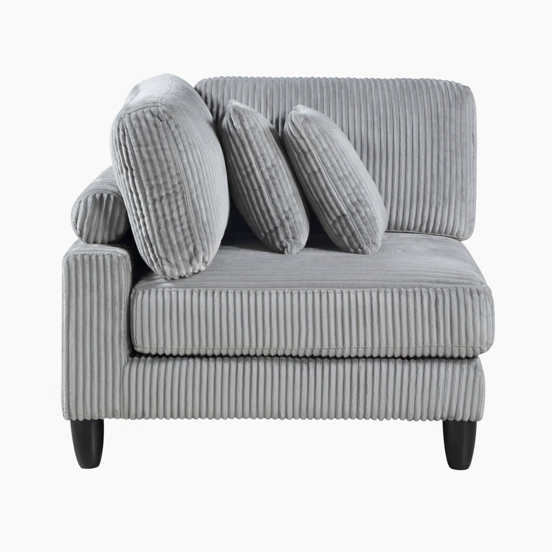 Loowit Katara 40.0"W Modern Corduroy Modular Corner Chair – Upholstered Lounge Chair with Reversible Cushions & Matching Pillows