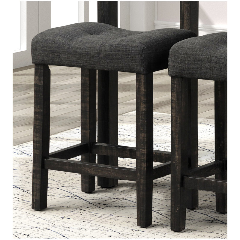 Set Of 2 Button Tufted Counter Height Saddle Stool, Grey