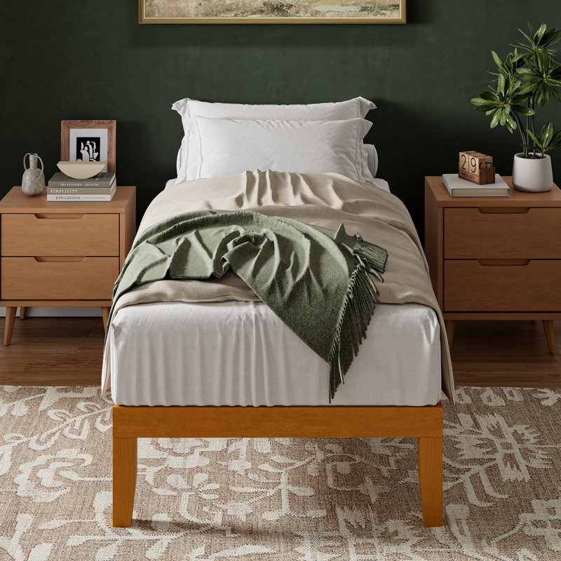 Lit plateforme en bois massif avec ensemble de lattes Avelyn, Lit simple, Naturel, 12''