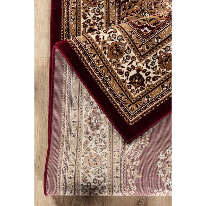 Tapis rouge, rectangulaire, fabriqué à la machine, médaillon, 2 pi X 3 pi., Majestic Central Design, envers en jute, animal de compagnie 24 po Large, 36 profond et sécuritaire, teinture