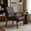 Fauteuil d'appoint Mid-Century rétro moderne avec accoudoirs en bois rembourrés et capitonnés à dossier 24,4 po 18,3 po (profondeur) (pieds carrés noirs)-1092334757